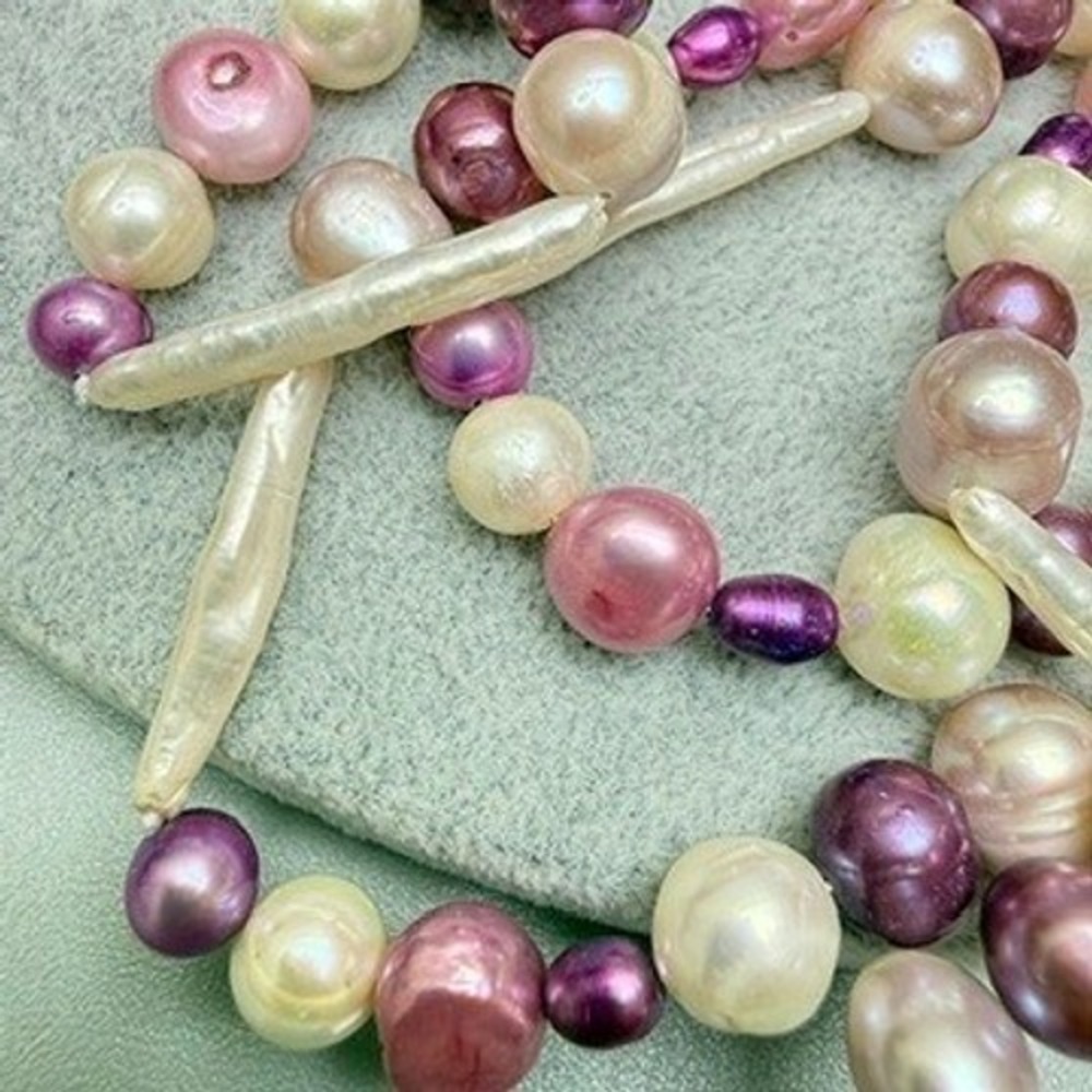 Pink and Cream Freshwater Cultured Pearl Strand Necklace 54" Flapper Whimsical